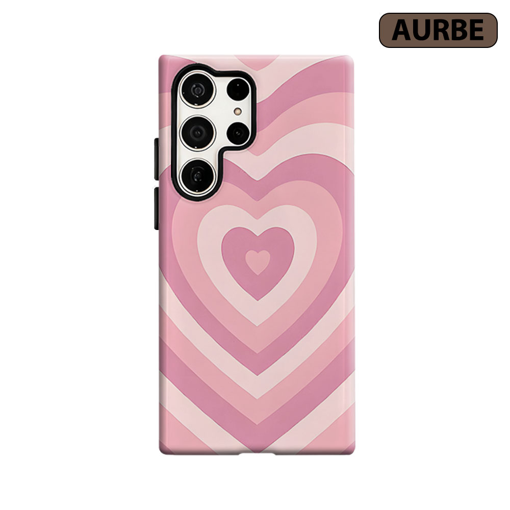 Samsung Galaxy S25 - เคสโทรศัพท์ลายหัวใจสีชมพูแบบสองชั้นสำหรับ Samsung Galaxy S26 S25 S24