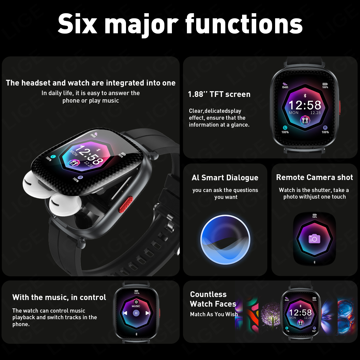 LIGE หูฟัง TWS สมาร์ทวอทช์ หน้ - Smartwatch Headset บทวิจารณ์และราคา